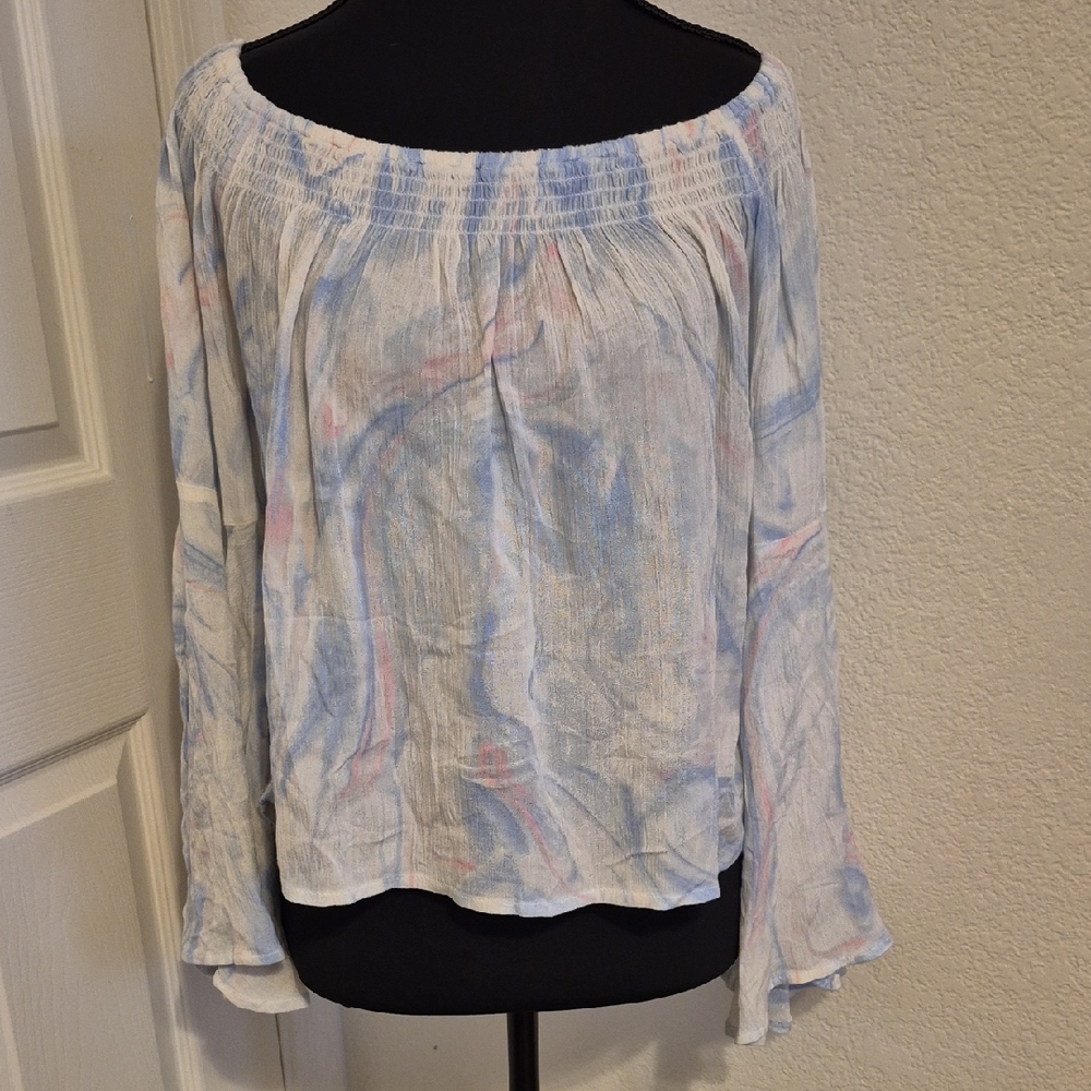 Hollister Off-Shoulder Blouse - Blue and Pink
